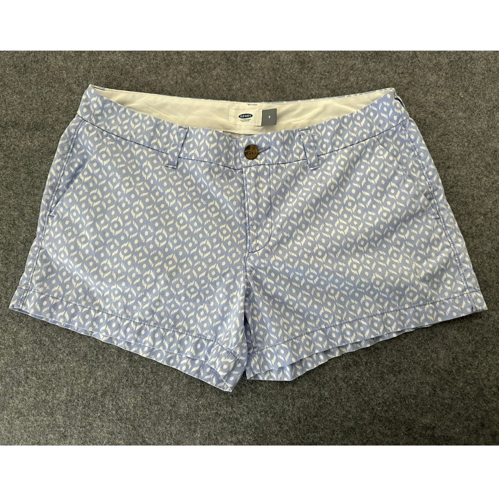 Old Navy Ikat Print 3" Shorts Women 8 Blue White Cotton Coastal Summer Preppy